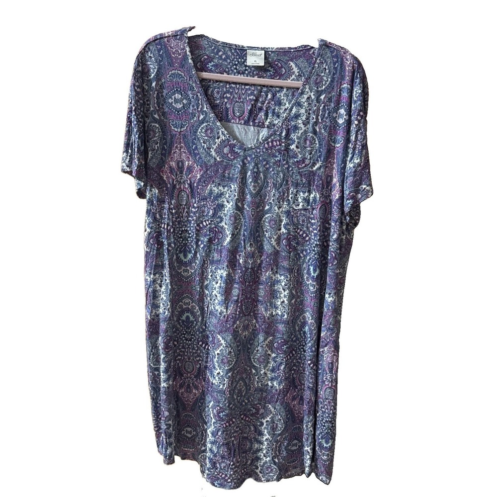 Soma Women's  Short Sleeve Pullover Night Gown Lavender * Blue Paisley Size M